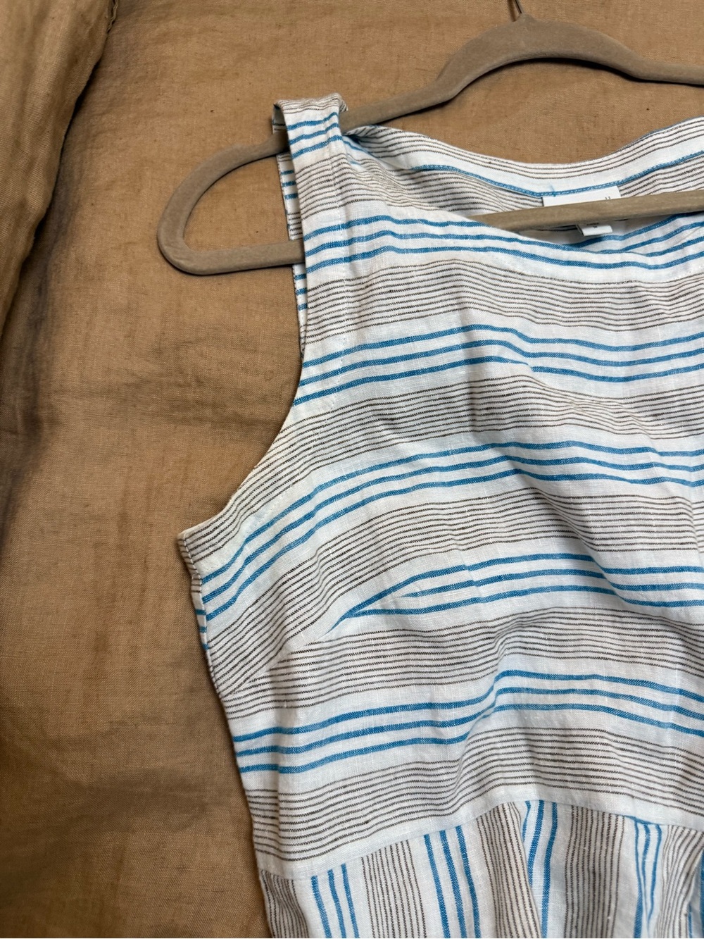 J.Jill Striped Sleeveless Linen knee length  Dress in Blue and Cream - Picture 3 of 9